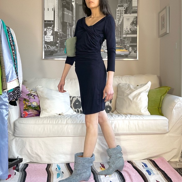 Mango black stretch asymmetric ruched minidress - Picture 4 of 13